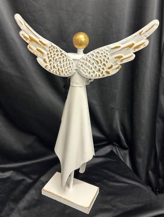 Deko Engel aus Metall mit Herz altweiss gold H51cm