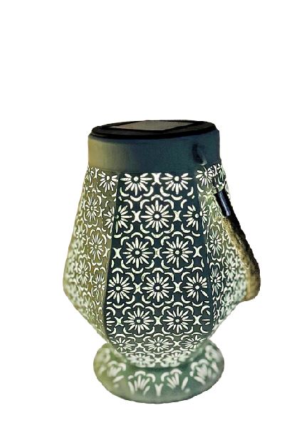 LED Solar Laterne in Grün aus Metall orientalische Form L12cm x B13.5cm x H18cm