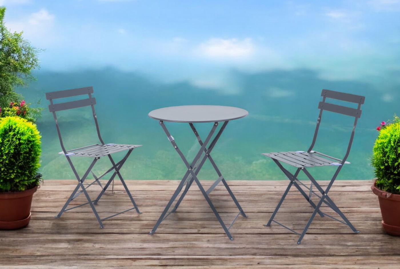 Bistro Set aus Metall Gartentisch und 2 Stühle Farbe: anthrazit matt