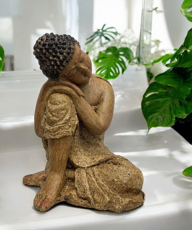 Deko Figur Buddha sitzend braun gewischt