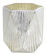 Windlicht 6 eckig Glas 
matt weiss Innen gold 
D10cm x H10cm