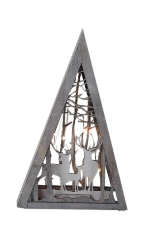 LED Diorama Pyramide- Holz- Hirsch Design 10 LED - H: 39.5cm B:24.9cm T:5.9cm