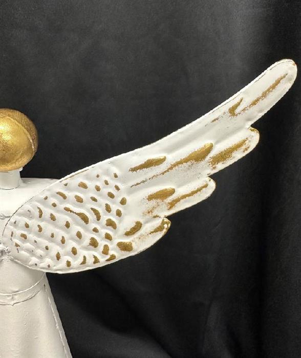 Deko Engel aus Metall mit Herz altweiss gold H51cm