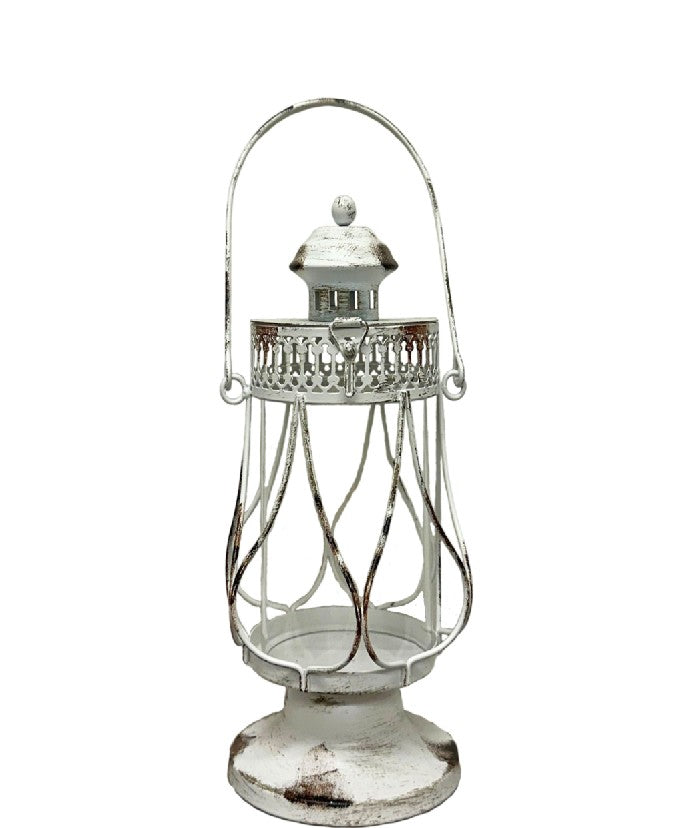 Laterne aus Metall in Altgrau mit Glaseinsatz