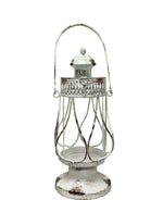 Laterne aus Metall in Altgrau mit Glaseinsatz