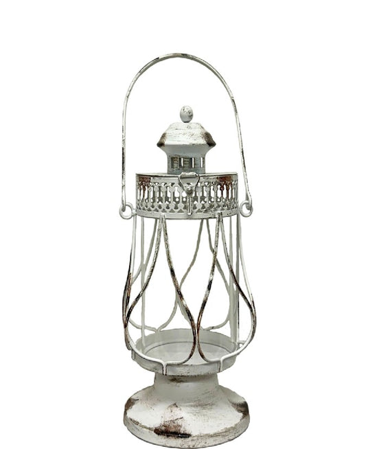 Laterne aus Metall in Altgrau mit Glaseinsatz