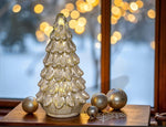 LED Tannenbaum Silber aus Glas - 15 LED H: 26cm D: 13.5cm