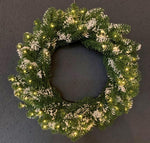 LED Weihnachtskranz mit 100 LED und D:40cm Grüne Zweige mit Schnee bedeckt