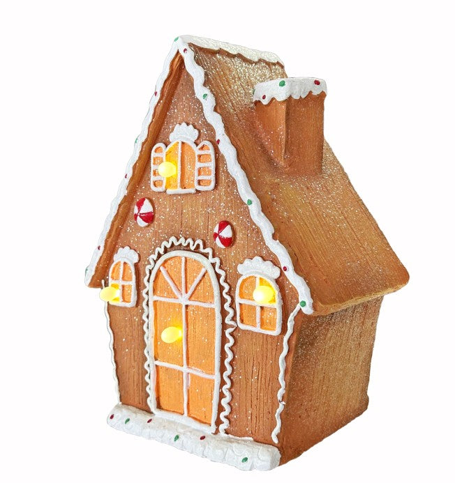 LED Deko Lebkuchenhaus braun mit bunten Verzierungen H41cm 4 LED