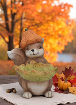 Deko Eichhörnchen sitzend mit Blatt in den Armen aus Polyresin