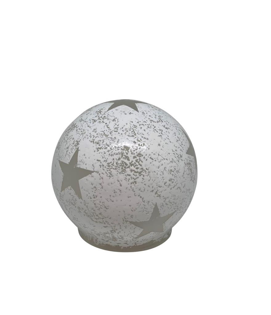 LED Glas Kugel mit 5 LED 
Motive: Stern 
Farbe: Weiss 
D:10cm H:9.5cm