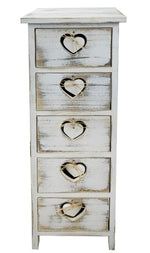 Kommode aus Holz "Herz" mit 5 Schubladen Grösse: 25x25x75cm shabby chic