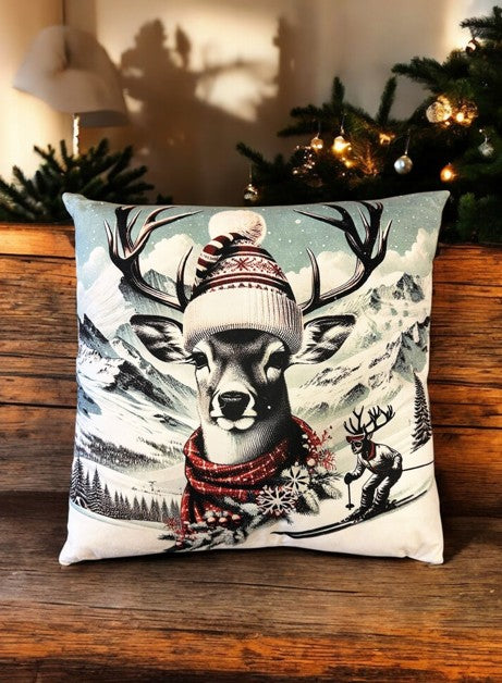 Kissen Hirschkopf XMAS Winter Digitaldruck einseitig mit Reisverschluss