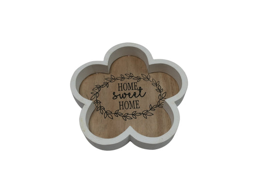 Tablett aus Holz Blumenförmig D:16cm
Farbe: Braun/Weiss
D:16cm H:2.5cm