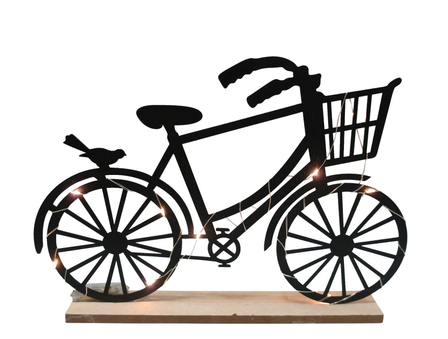 LED Fahrrad aus Metall 
auf Holzsockel H:24cm
mit 13 LED
Farbe: Schwarz