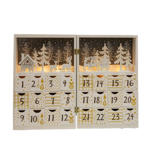 Calendrier de l'Avent LED en bois
 blanc rechargeable avec 8 LED
 pliable