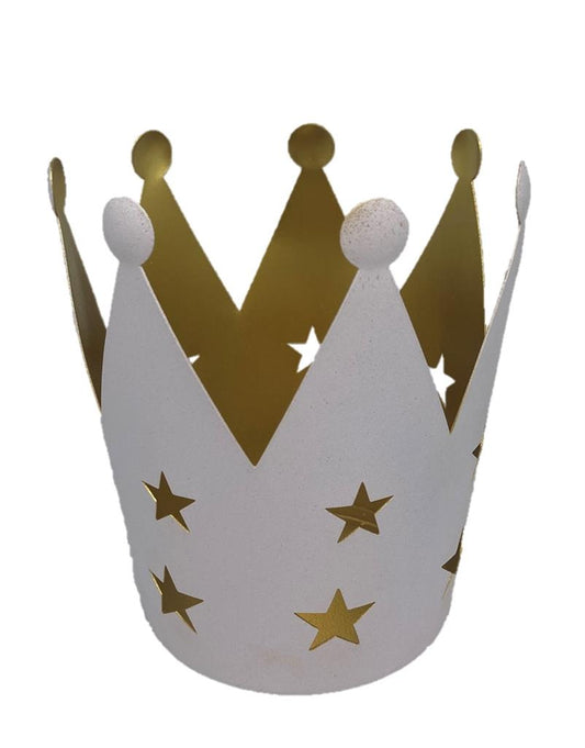 Kerzenhalter Krone aus Metall 
Farbe: aussen weiss - innen gold 
H12cm D11cm
