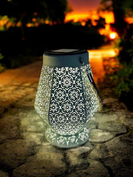 LED Solar Laterne in Grün aus Metall orientalische Form L12cm x B13.5cm x H18cm