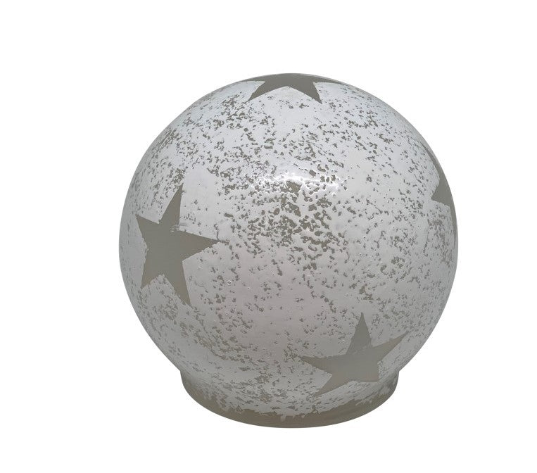 LED Glas Kugel mit 8 LED 
Motive: Stern 
Farbe: Weiss 
D:12cm H:11cm