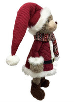 Deko Figur Bär stehend H65cm roter geschlossener Mantel auf Feder wippend montiert