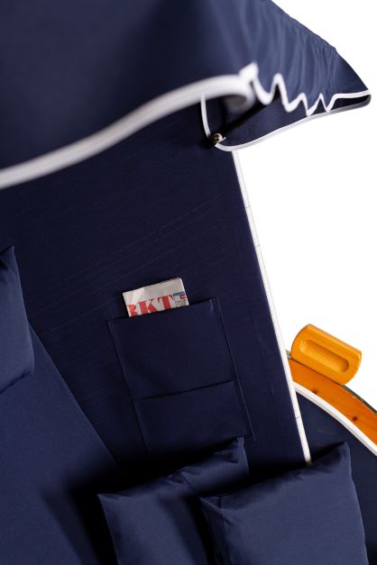 Strandkorb "Ostsee" Uni-Blau Massivholzgestell / wetterfestes Kunstrattan (weiss)