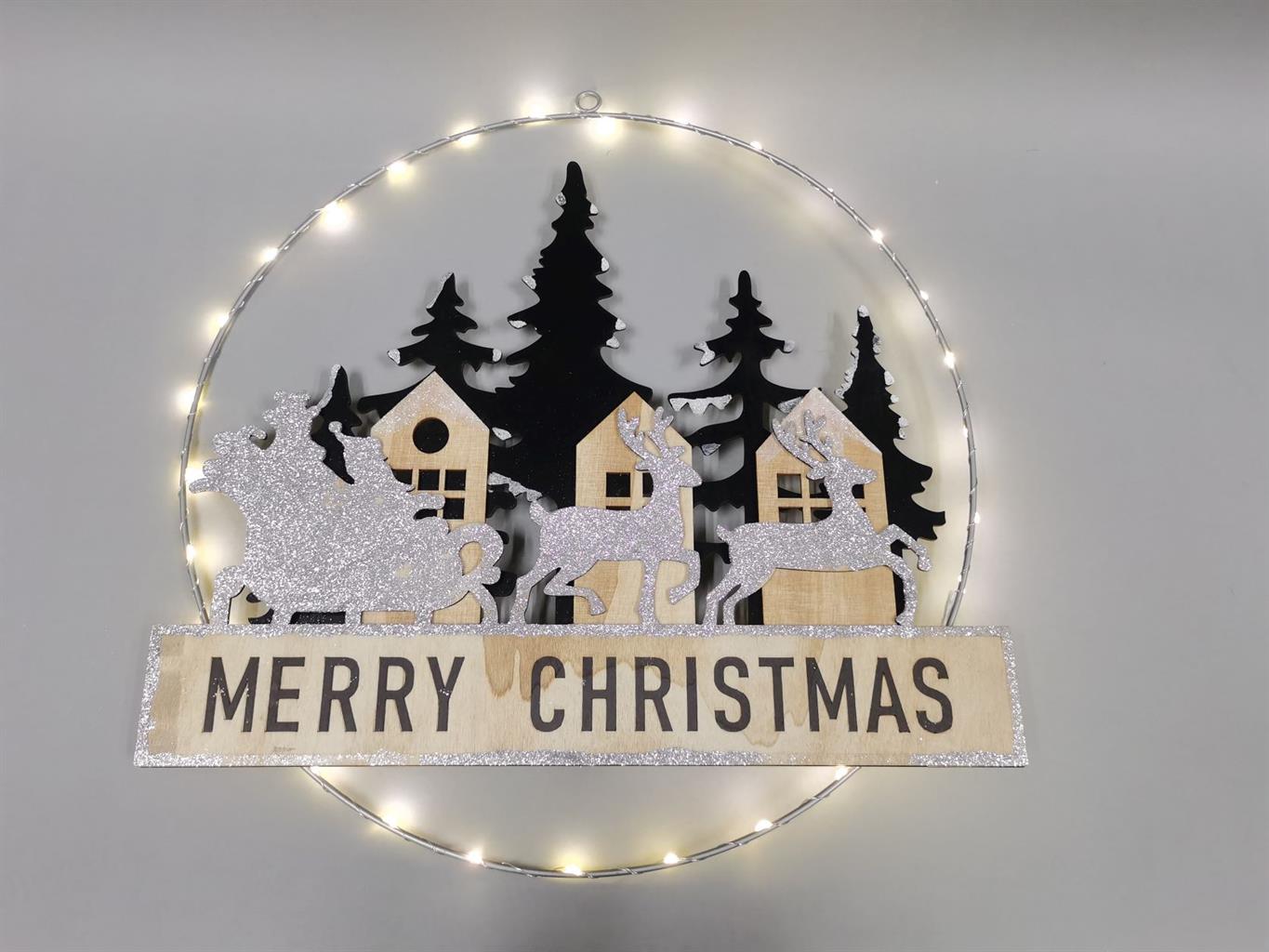 LED Hänger mit Rahmen aus Metall 
30 LED mit D:40cm
XMAS Dorf
Warm weisses Licht