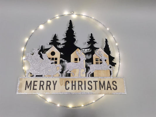 LED Hänger mit Rahmen aus Metall 
30 LED mit D:40cm
XMAS Dorf
Warm weisses Licht