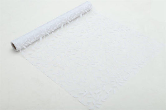 Dekostoff "Organza" - weiss mit geflocktem Blätterdruck
36cm x 300cm - gerollt