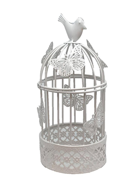 Deko Blumenkäfig weiss 
aus Metall mit Schmetterlingen
Grösse D10cm H22.5cm