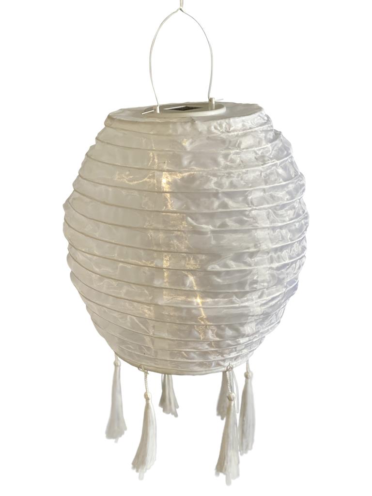 LED Solar Outdoor Lampion 
Weiss Oval 
H:30cm D:25cm 
5 LED - Warm weisses Licht