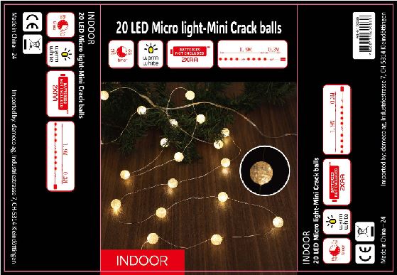 LED Micro Draht Lichterkette mit Mini Crack Balls 20 LED Länge 190cm silber Draht