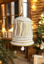 Deko Glocke aus Metall altweiss gold H14cm