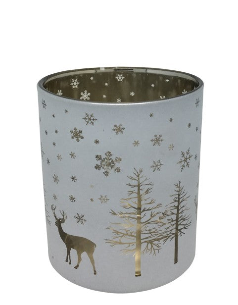 Windlicht aus Glas Farbe: Weiss / Gold D:8.8cm H:10cm