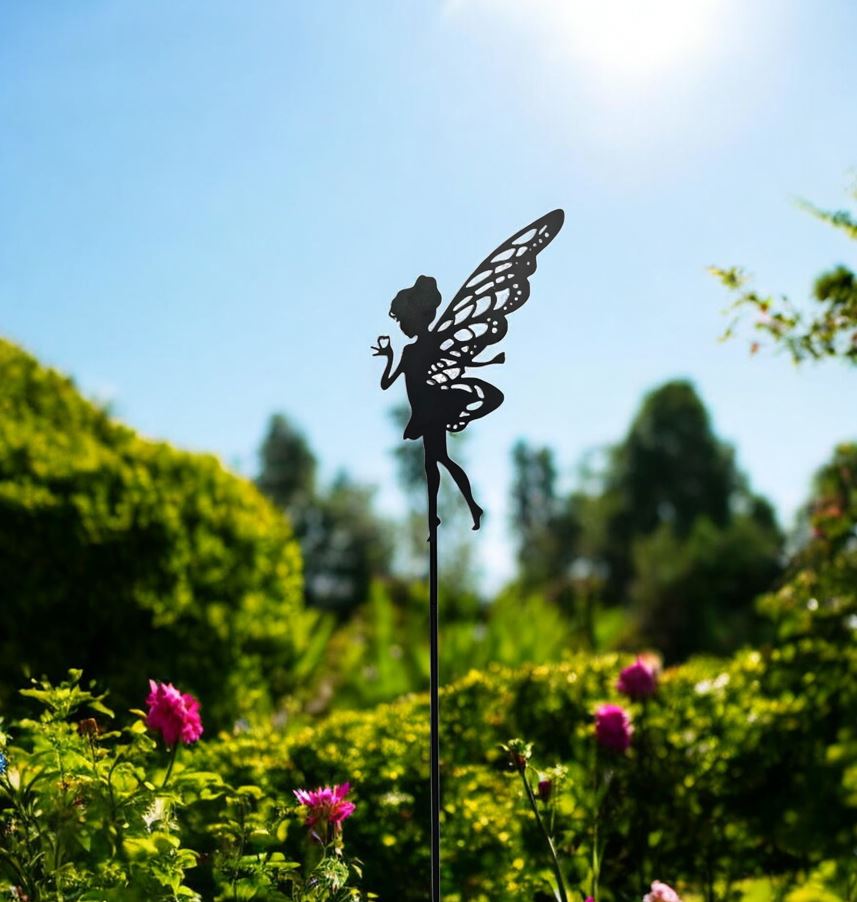 Gartenstecker Fee aus Metall in Schwarz Höhe 106cm