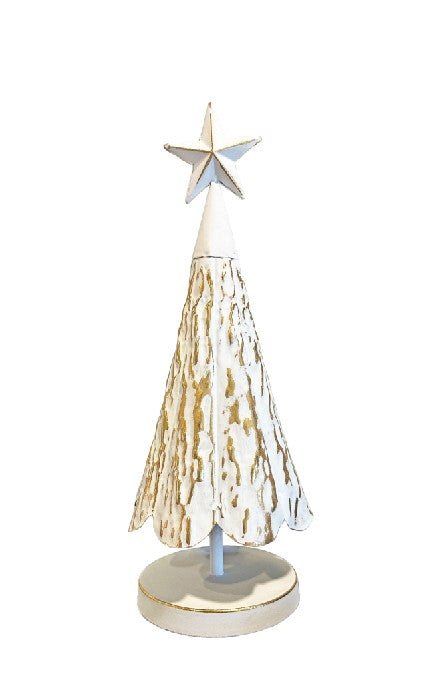 Deko Tanne aus Metall altweiss gold mit Stern auf der Spitze