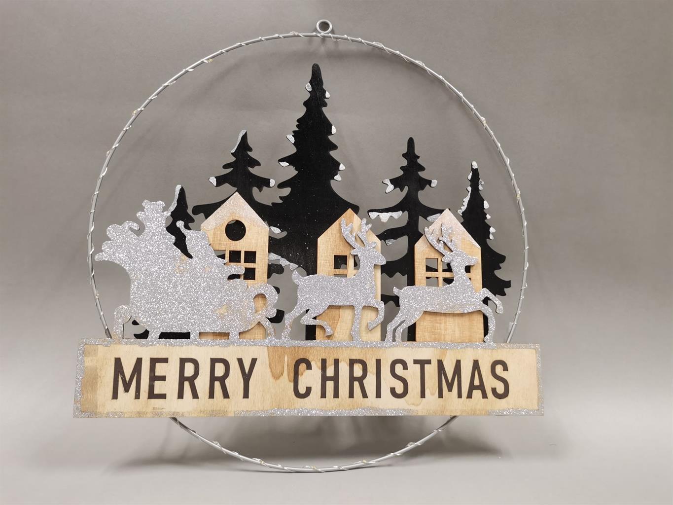 LED Hänger mit Rahmen aus Metall 
30 LED mit D:40cm
XMAS Dorf
Warm weisses Licht