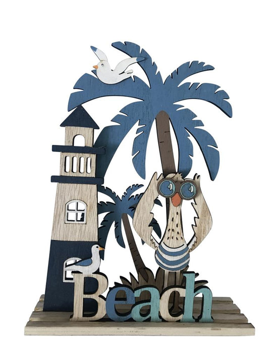 Deko Maritim Beach aus Holz
mit Leuchtturm
Farbe: Weiss/Blau
L:17cm B:5cm H:22cm