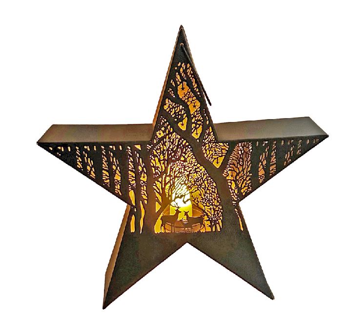 Stern Forest mit Henkel aus Metall Schwarz gold mit Einsatz für Kerzen