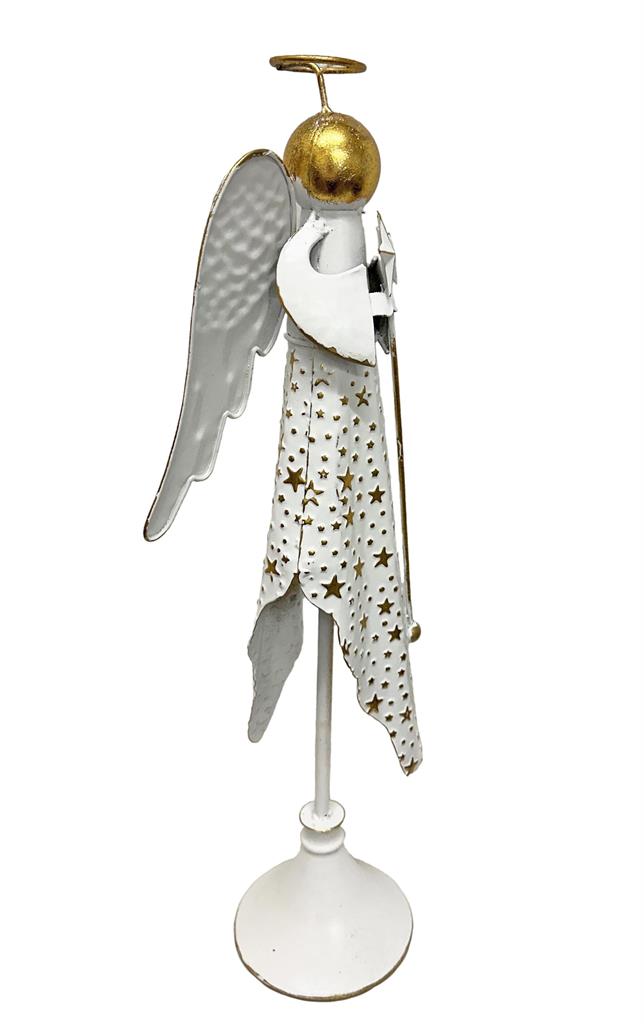Deko Engel aus Metall mit Stern altweiss gold H56.5cm