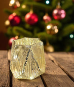 Windlicht 6 eckig Glas 
matt weiss Innen gold 
D10cm x H10cm