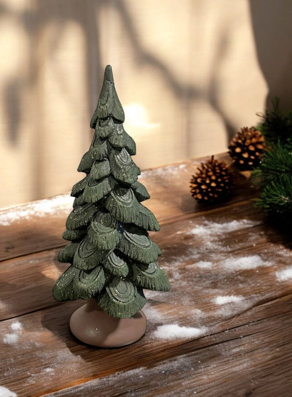 Deko Tanne aus Polyresin grün mit goldigem Glitter