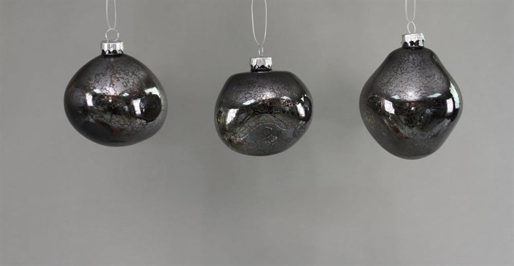 Weihnachtskugel Glas organic 3er Set anthracite mercury D8-9cm
