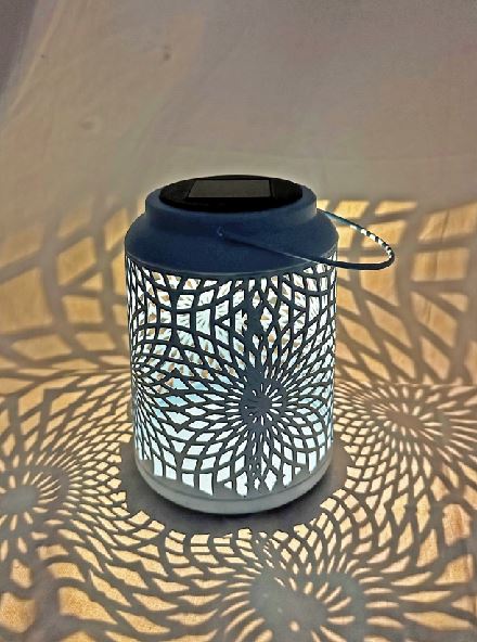 LED Solar Laterne in Blau aus Metall D12.5cm x H17.5cm