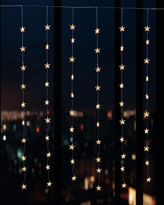 LED Lichtervorhang Outdoor mit Sternen 100 LED B: 225cm H: 200cm Warm weisses Licht