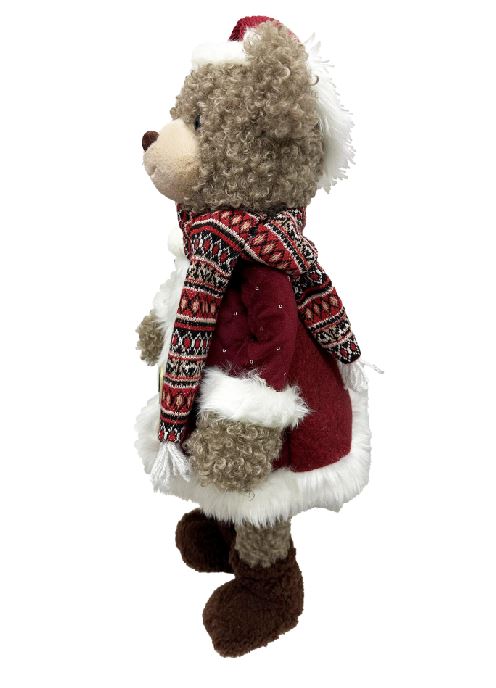 Deko Figur Bär stehend H65cm roter geschlossener Mantel auf Feder wippend montiert