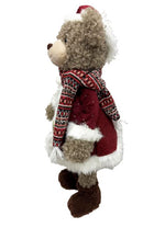 Deko Figur Bär stehend H65cm roter geschlossener Mantel auf Feder wippend montiert