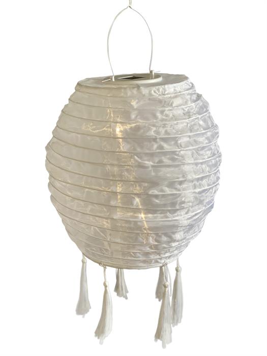 LED Solar Outdoor Lampion 
Weiss Oval 
H:30cm D:25cm 
5 LED - Warm weisses Licht