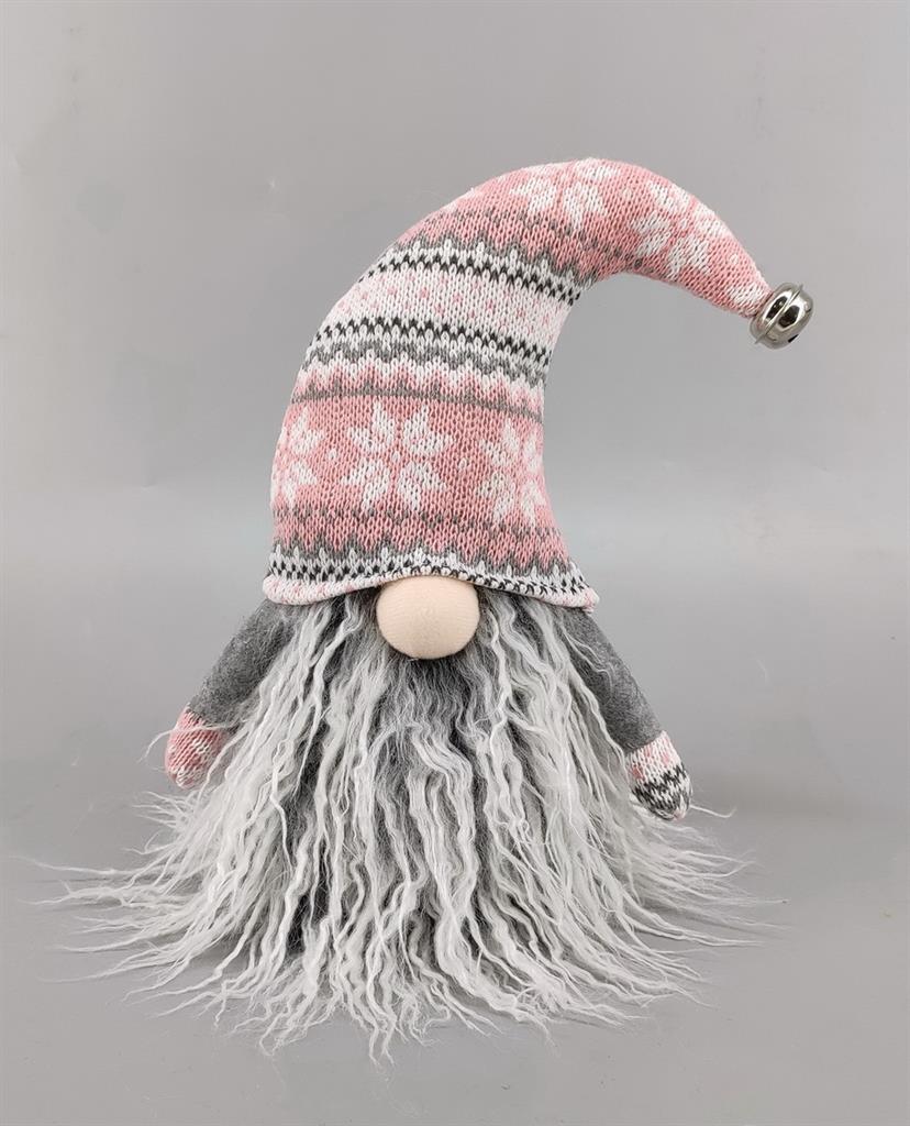 Deko Wichtel Santa 
Mütze mit Glöckchen
Farbe: Rosa/Grau 
L:12cm B:17cm H:26cm