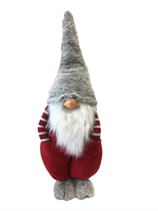 Gnome décoratif père noël debout,
 Couleur: rouge/gris,
 L:16 cm l:22 cm H:55 cm