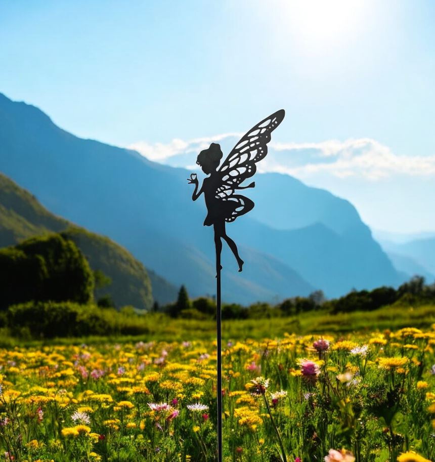 Gartenstecker Fee aus Metall in Schwarz Höhe 106cm